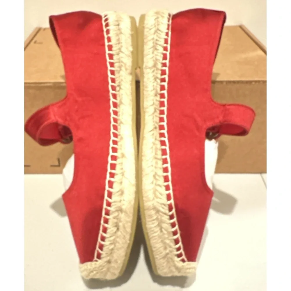 Anthropologie Jeffrey Campbell Sz 7.5 Ariel Mary Jane Espadrille Flats Red Satin